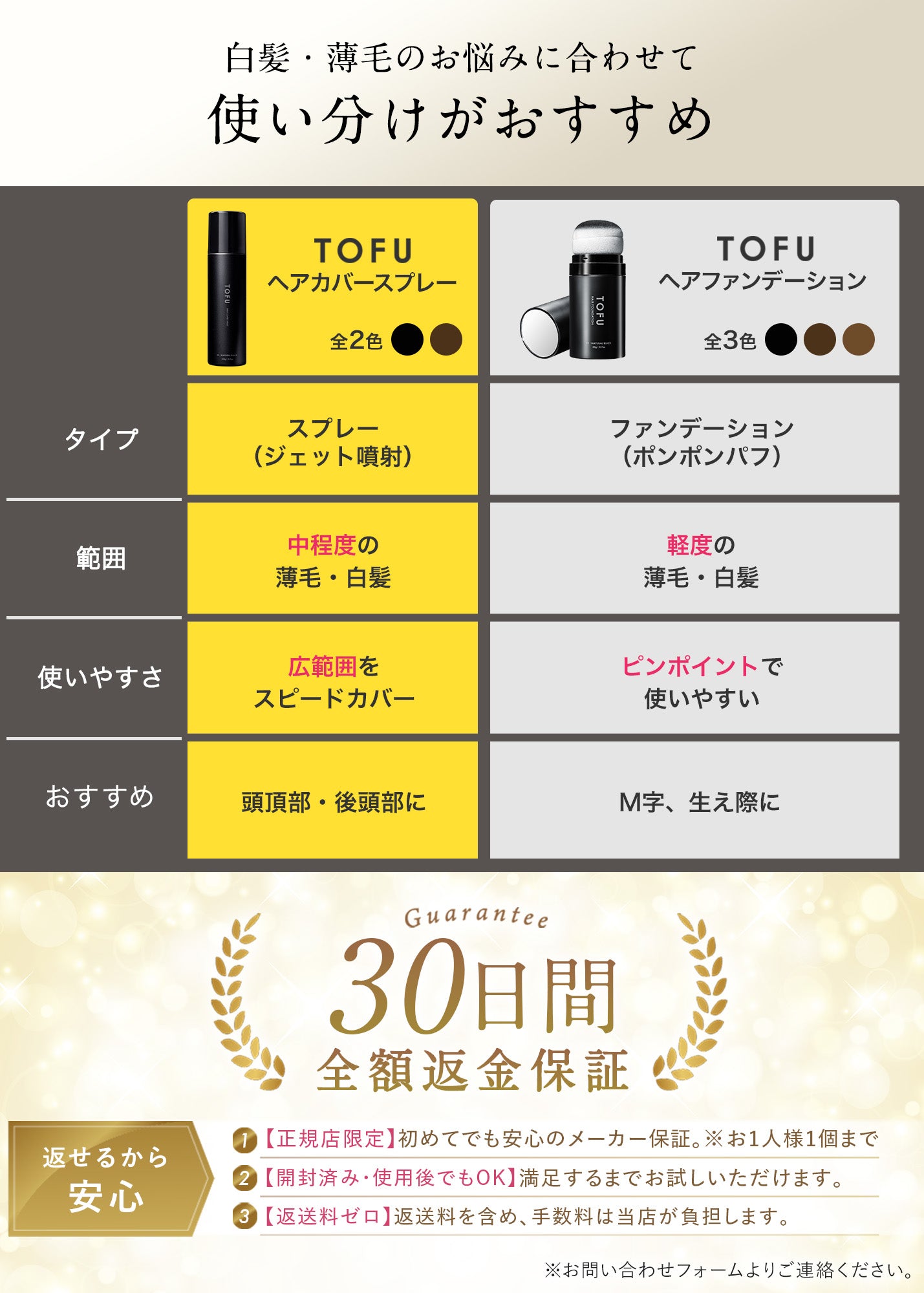 TOFU ヘアカバースプレー（ナチュラルブラック、ダークブラウン） （105g）
